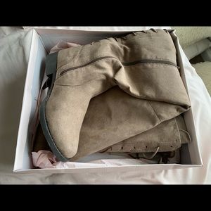 Thigh high flat boots tan suede